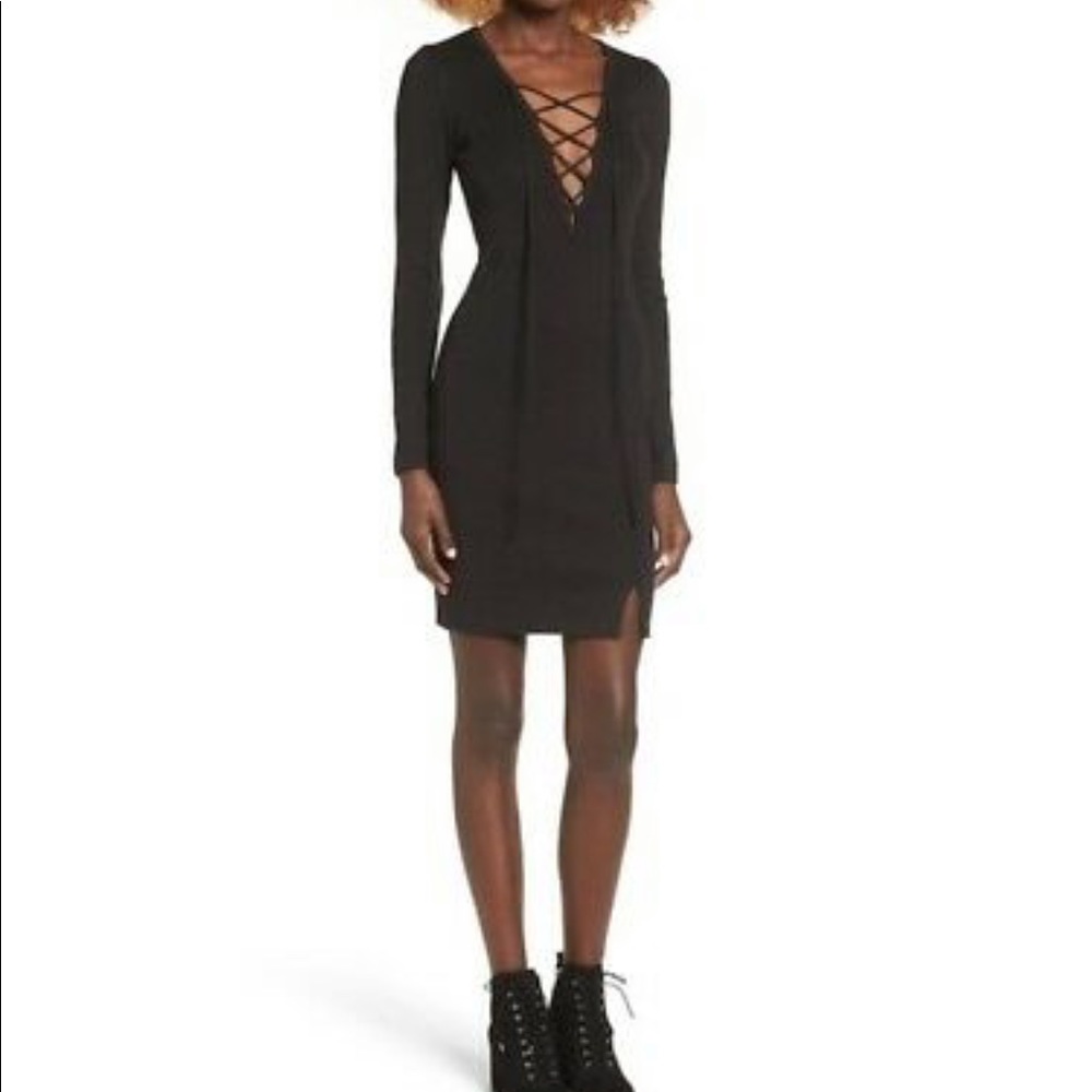 WAYF Black Lace-up minidress